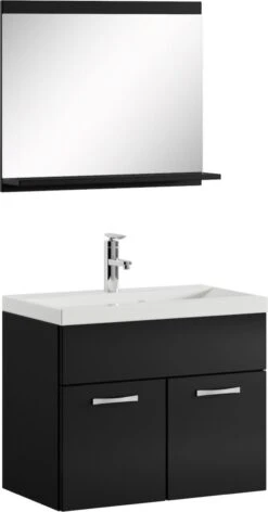 Badplaats Badkamermeubel Montreal Set 02 60 Cm X 35 Cm - Zwart Hoogglans - Badmeubel Met Spiegel