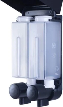 Aquathof, Zeepdispenser, Mat Zwart, 2 Kamer, 2 Reservoirs, 2x250ml - Hangend - Wandmontage -Badkamerartikelen Winkel 708x1200
