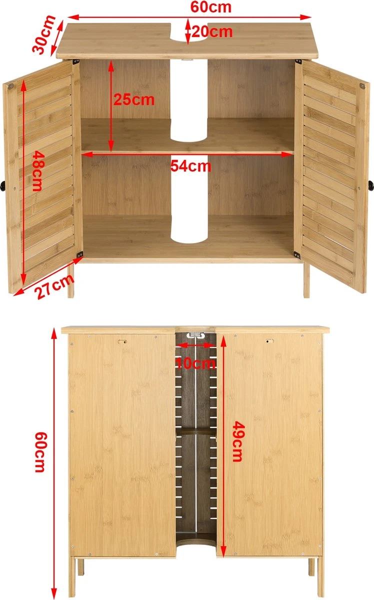 Kamyra® Badkamermeubel Bamboe - Badkamerkast, Wastafelmeubel, Onderkast Wastafel - 60x30x60 Cm - Bamboe 8 Kamyra® Badkamermeubel Bamboe - Badkamerkast, Wastafelmeubel, Onderkast Wastafel - 60x30x60 Cm - Bamboe - Afbeelding 8