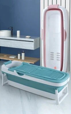 Livista® - Opvouwbaar XXL Bad - Blauw - Zitbad - Inklapbaar - Bath Bucket - 158 CM LANG - XXL - Incl. Onderwater LED Lichten En Rugkussen -Badkamerartikelen Winkel 751x1200 1