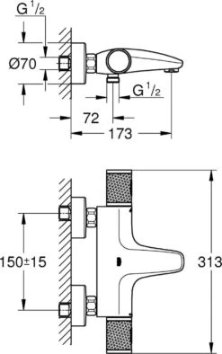 GROHE Grohtherm 1000 Performance Thermostatische Badkraan - 15cm - Met Koppelingen - Chroom - 34779000 -Badkamerartikelen Winkel 752x1200 3