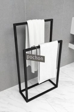 Pochon Home - Handdoekrek Metaal - Mat Zwart - Vrijstaand - Metaal - Handdoekhouder - 2 Rails -Badkamerartikelen Winkel 800x1200 3