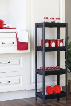 Merkloos Badkamerrek - 4 Etages - Keukenrek - Opbergrek - Staand Badkamerrek - Zwart - 100x36x23 CM -Badkamerartikelen Winkel 800x1200 41