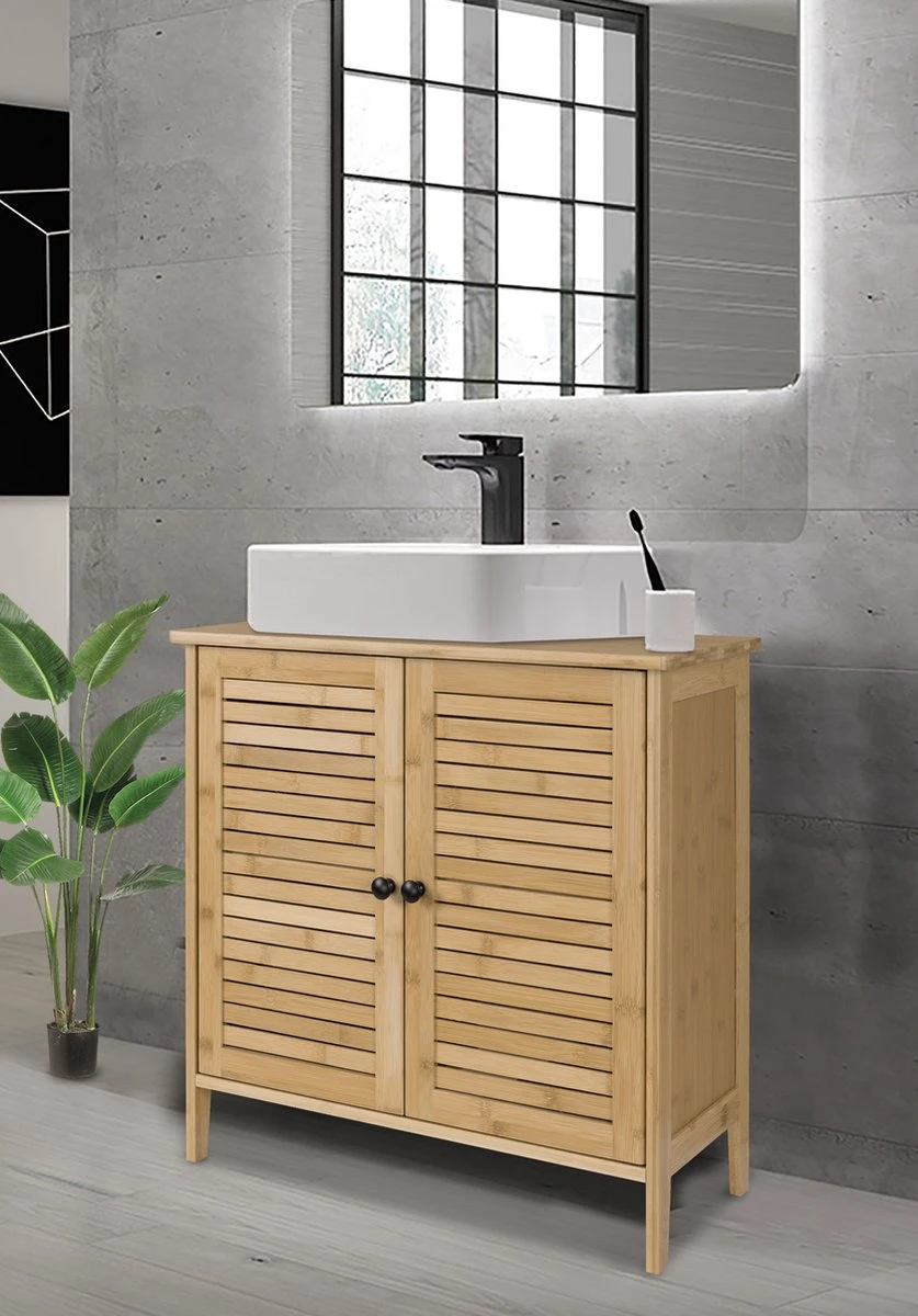 Kamyra® Badkamermeubel Bamboe - Badkamerkast, Wastafelmeubel, Onderkast Wastafel - 60x30x60 Cm - Bamboe 5 Kamyra® Badkamermeubel Bamboe - Badkamerkast, Wastafelmeubel, Onderkast Wastafel - 60x30x60 Cm - Bamboe - Afbeelding 5