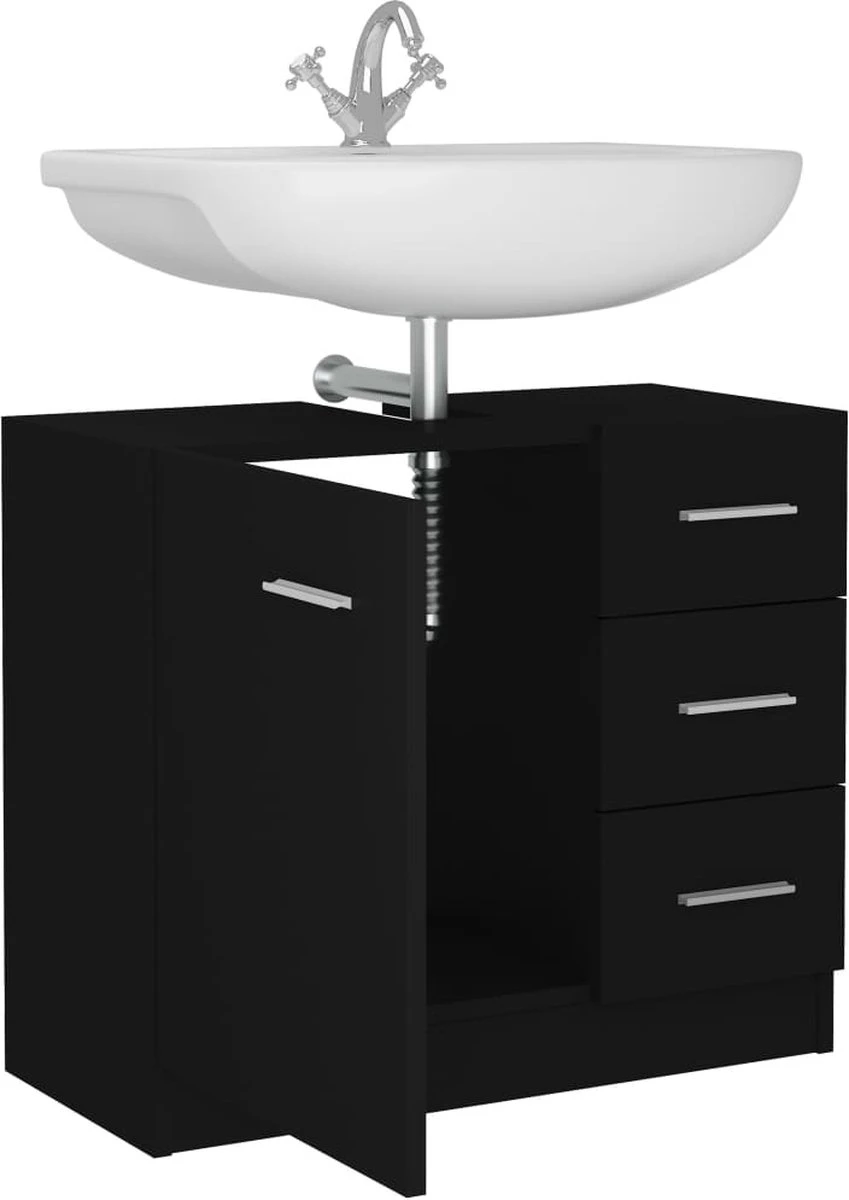 VidaXL Wastafelkast 63x30x54 Cm Spaanplaat Zwart 7 VidaXL Wastafelkast 63x30x54 Cm Spaanplaat Zwart - Afbeelding 7