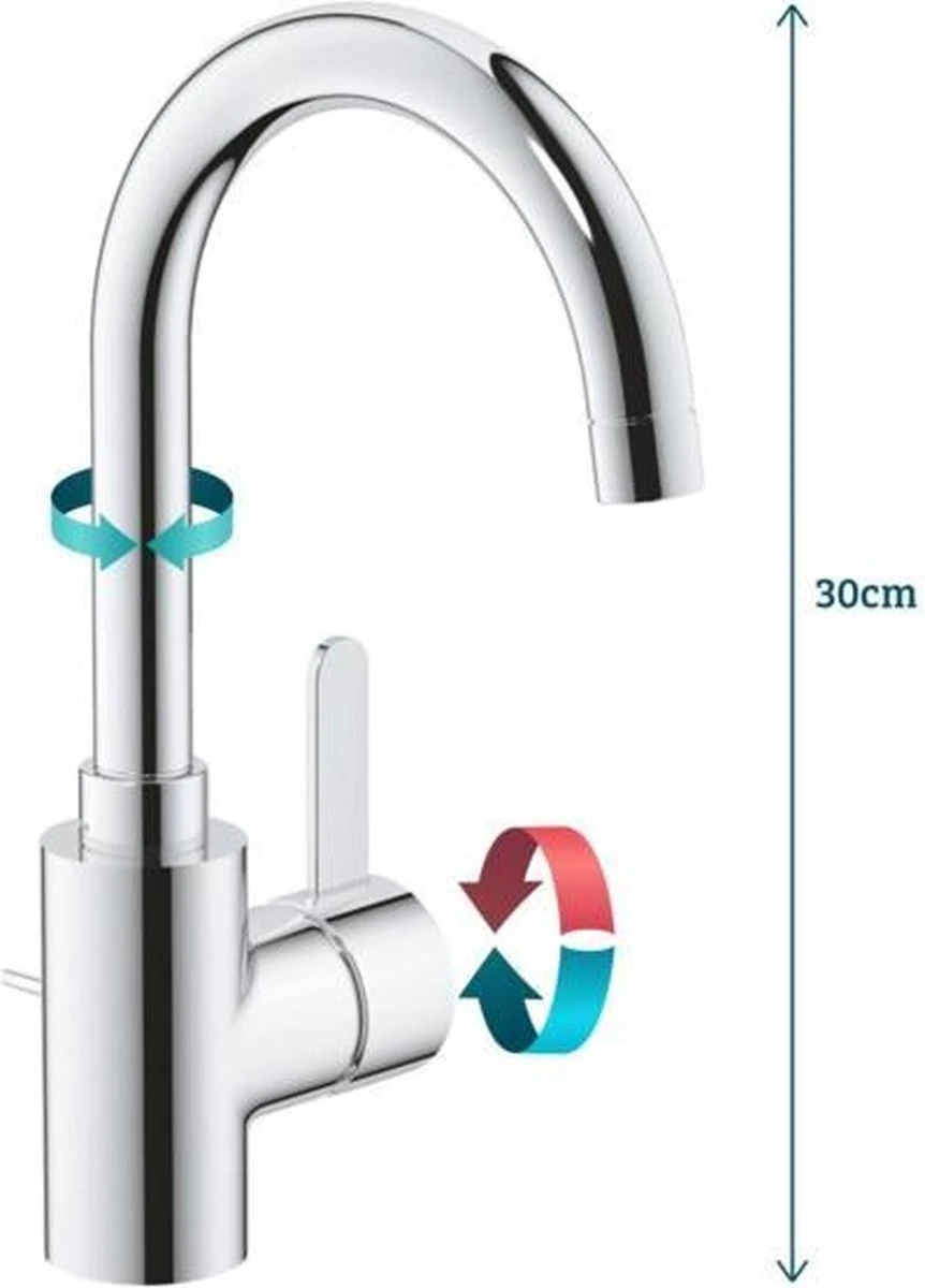 GROHE Eurosmart Cosmopolitan Wastafelkraan - Hoge C-uitloop - Met Trekwaste - Chroom - 32830001 4 GROHE Eurosmart Cosmopolitan Wastafelkraan - Hoge C-uitloop - Met Trekwaste - Chroom - 32830001 - Afbeelding 4