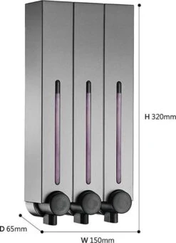 Zeepdispenser - RVS Kleur - 3 Kamer - 3 Reservoirs - 3 X 500ml - Hangend - Wandmontage -Badkamerartikelen Winkel 869x1200