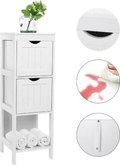 Staand Houten Badkamerkastje Met 2 Te Benutten Schuiflades - Vrijstaand Kastje Voor Badkamer Met Twee Lades - 30x30x89cm - Wit -Badkamerartikelen Winkel 873x1200 2