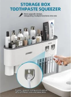 LuxeBass Tandenborstel Organizer | Tandenborstelhouder | Automatisch Tandpasta Dispenser | Met Lade En Opbergvak Voor Badkamer - LB544 -Badkamerartikelen Winkel 874x1200