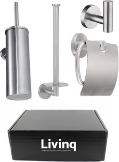 Toiletaccessoireset RVS 4-delig - Luxe Toilet Set - Toiletborstel Met Houder - Toiletrolhouder Met Klep - Reserverolhouder - Handdoekhaak - Zilver - Toiletset -Badkamerartikelen Winkel 887x1200