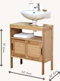 Wastafel Onderkast - Wastafelmeubel - Badkamerkast - Wastafelkast - H70 X B60 X D30 - Bamboe -Badkamerartikelen Winkel 898x1200 5