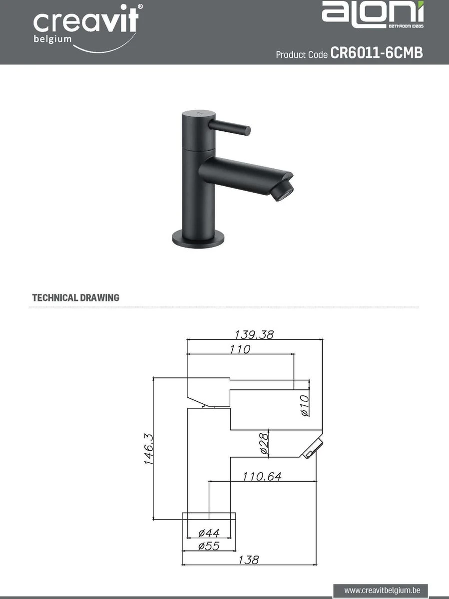Aloni - KLEINE ! Koudwaterkraan 1/2 Mat Zwart 6 Aloni - KLEINE ! Koudwaterkraan 1/2 Mat Zwart - Afbeelding 6