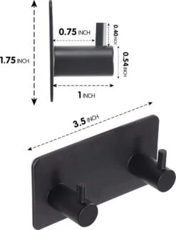 BOTC Handdoekhouder RVS - Handdoekhaakjes 2 In 1 RVS Zelfklevend - Rechthoekig Handdoek Haakjes - Handdoekhaak - Zwart -Badkamerartikelen Winkel 918x1200