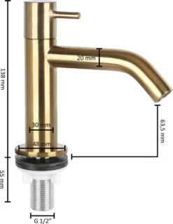 Differnz Wastafelkraan Gebogen – Kraan Koud Water – Toiletkraan – Mat Goud -Badkamerartikelen Winkel 928x1200 3