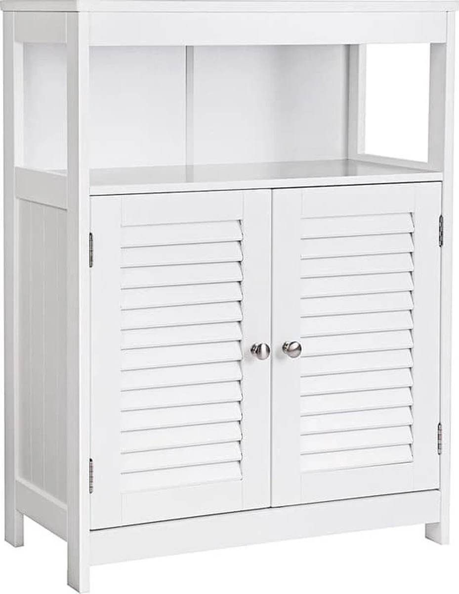 Songmics Badkamerkast Van Hout, Badkamerorganizer, Badkamerrek, Vrijstaand Met 2 Lamellendeuren, Wit, BBC40WT 1 Songmics Badkamerkast Van Hout, Badkamerorganizer, Badkamerrek, Vrijstaand Met 2 Lamellendeuren, Wit, BBC40WT