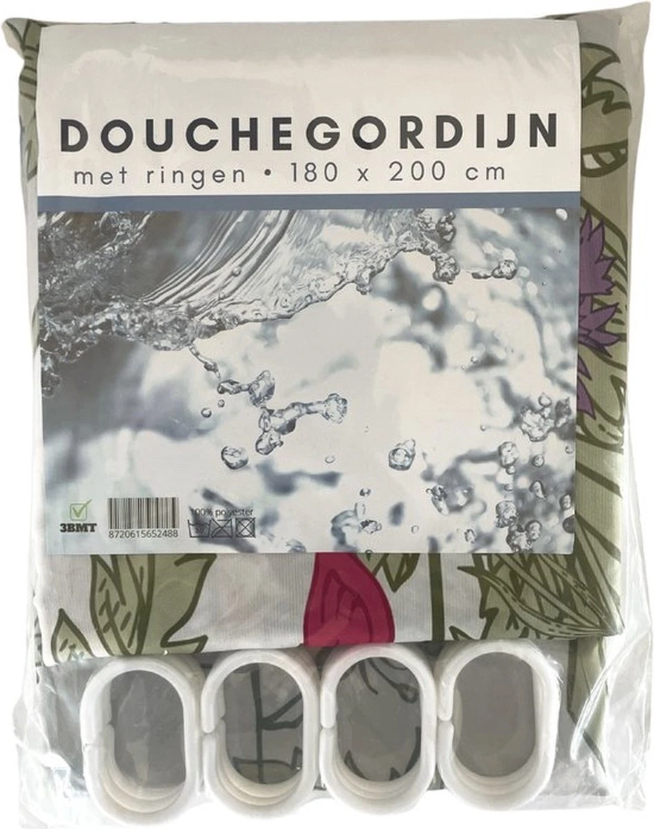 3BMT Douchegordijn Design - Bloemen - 180 X 200 Cm - Met Ringen 2 3BMT Douchegordijn Design - Bloemen - 180 X 200 Cm - Met Ringen - Afbeelding 2
