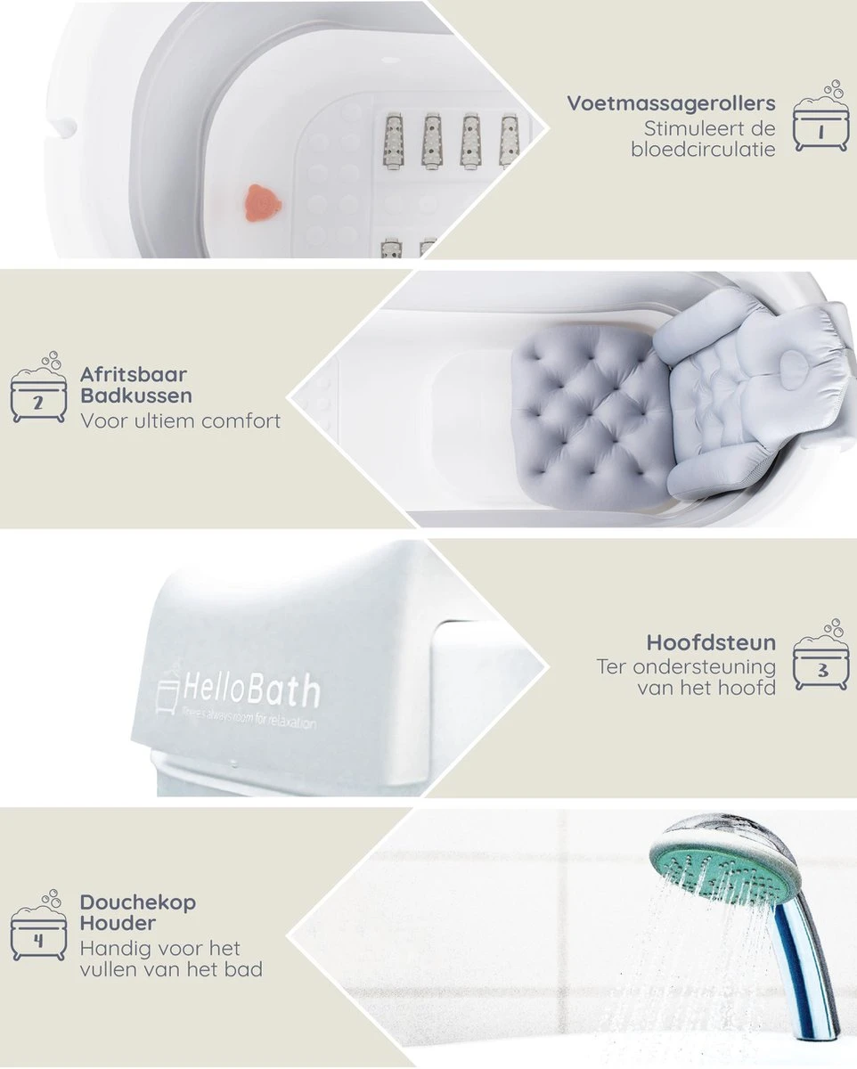 HelloBath Opvouwbaar Zitbad - Bath Bucket - 148cm - 220L - Extra Lang - Incl. Badkussen & Opberghoes 2 HelloBath Opvouwbaar Zitbad - Bath Bucket - 148cm - 220L - Extra Lang - Incl. Badkussen & Opberghoes - Afbeelding 2