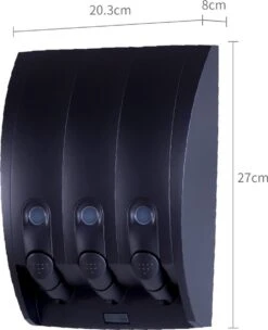 Aquathof, Zeepdispenser, Mat Zwart, 3 Kamer, 3 Reservoirs, 3x350ml, Hangend, Wandmontage -Badkamerartikelen Winkel 975x1200