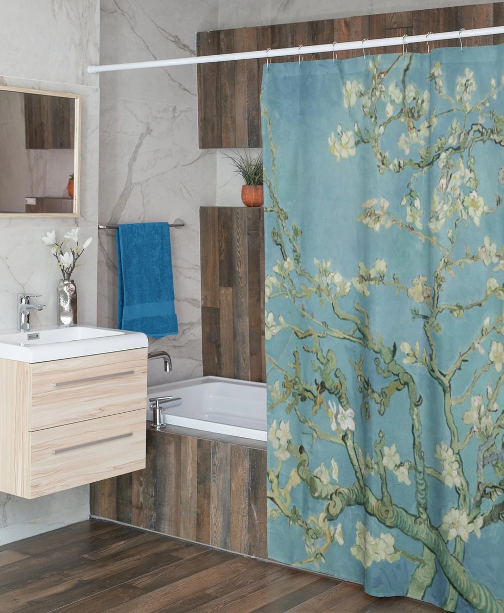 3BMT Douchegordijn Design - Amandelbloesem Van Gogh - 180 X 200 Cm - Met Ringen 2 3BMT Douchegordijn Design - Amandelbloesem Van Gogh - 180 X 200 Cm - Met Ringen - Afbeelding 2