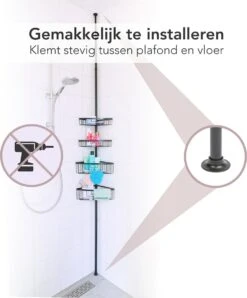 Ogoods Telescopisch Doucherek Inclusief 4 Manden - Zwart - Badkamerrek - Zonder Boren - In Hoogte Verstelbaar - Opbergsysteem -Badkamerartikelen Winkel 996x1200