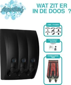 Aquathof, Zeepdispenser, Mat Zwart, 3 Kamer, 3 Reservoirs, 3x350ml, Hangend, Wandmontage -Badkamerartikelen Winkel 998x1200